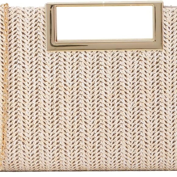 Women Straw Clutch Top Handle Woven Summer Evening Crossbody Bag Purse - Picture 1 of 8